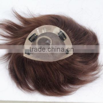 Men's toupee with Clips Human hair hand tied lace wig