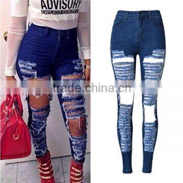 Wholesale 2016 Summer Fashion Women Shredded Damaged Rock Revival Jean Pants Ladies Vogue Torn High Waist Ripped Baggy Jeans