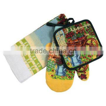 3 Pcs Printed Cotton Kitchen Towel Set Pot Holder Oven Mitten Towel Cheap Items to Sell Wholesale photo-3