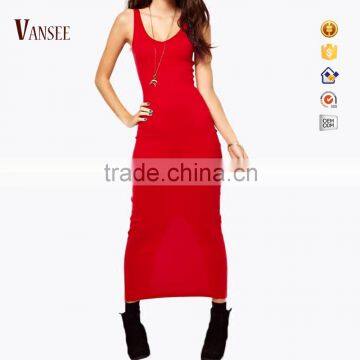 Plain red slim fit tank dress women long evening dress