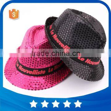 Cheap black personalized birthday glitter caps red gold kids costome mens funny led light up flashing sequins fedora party hats