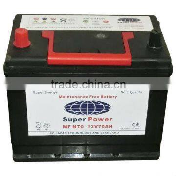 N70(12V70AH) MF auto battery, Janpanese stardard