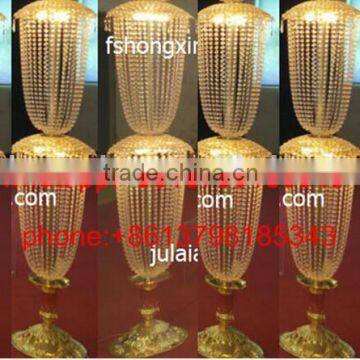 latest Crystal pillar for wedding walkway decoration , crystal flower stand for wedding stage