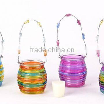 Cheap hotsale colorful glass vase with iron handle for home decoration