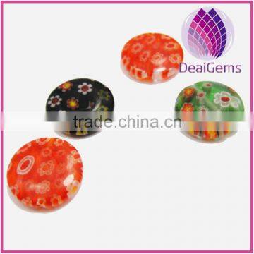 Bead Millefiori Glass 14x14x3mm Flat Round