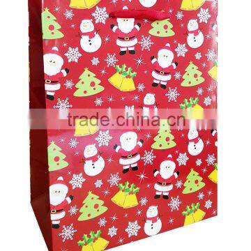 wholesales promotional printed Christmas Gift Paper Bag with Ribbon Handle