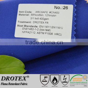 88% Cotton /12% Nylon flame retardant fabric 400 gsm Twill 3/1 for protective clothing