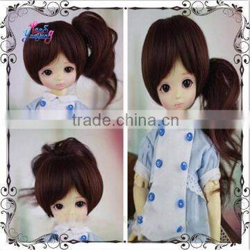 Cute synthetic dark brown 1/6 bjd doll bob wigs with ponytail