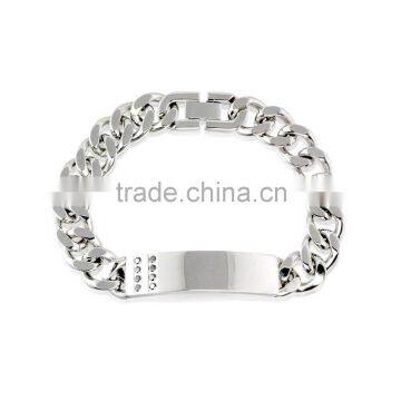 Custom Blank Engravable Rhinestone Flat Curb Chain Bracelet for Men