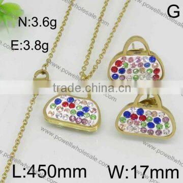 Factory Price Gold and Steel Set Bags Shape Jewelry Set With Rhinestone photo-2