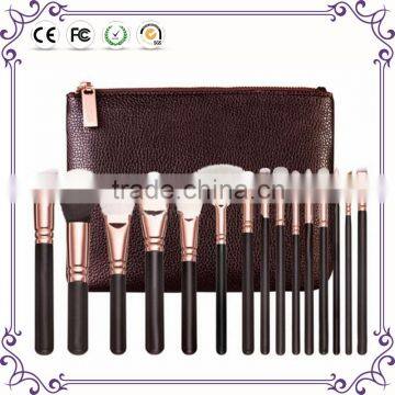 Hot sale goat hair custom logo 15pcs make up brush set rose gold makeup brushes