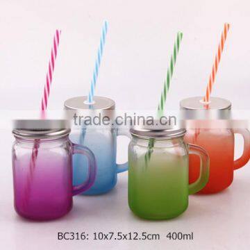 Glass Jar With Handle and Sprayed Color