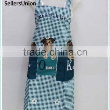 No.1 yiwu commission agent wanted dog animal printed blue color kitchen Apron for Cooking