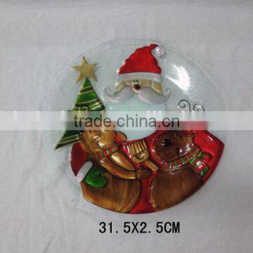 glass hand painted Chrismas man plate /tray