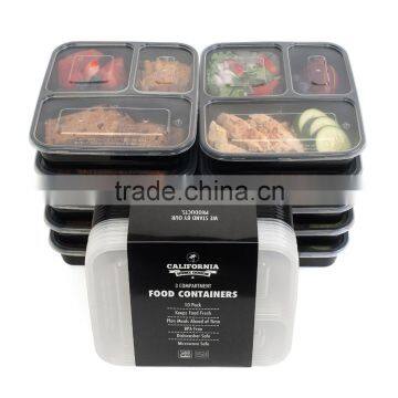 3-compartment Bento Lunch Box Plastic Containers, Reusable, Dishwashable, Microwavable Food Containers with Lids, OEM Packaging