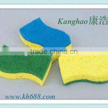 Factory directly sell natural cellulose sponge with fiber cloth heavy duty remover for kitchen cleaning