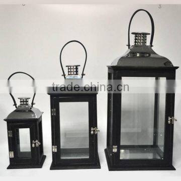 Wood Candle Lantern With Stainless Steel