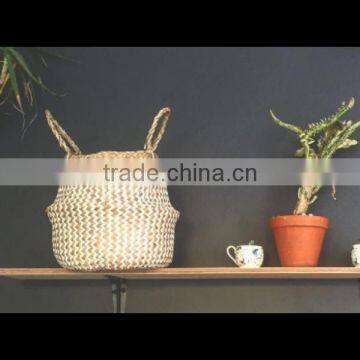 Handmade Home Decor Zigzag Belly Seagrass Basket photo-2