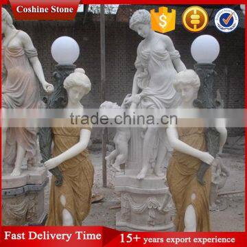 Antique garden life-size woman marble statue with light