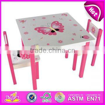 2015 New wooden table and chair for kids,colorful cute design 1 table and 2 chairs,wooden children table and chairs toy W08G125