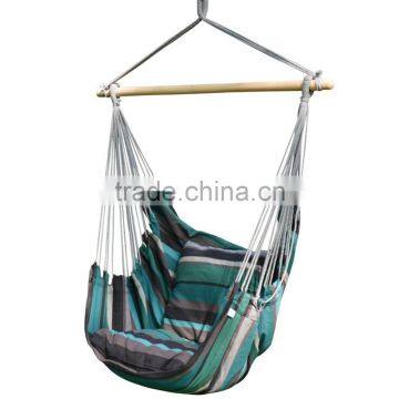 Green and Grey Stripe Polyester Hanging Hammock Chair with Cushion