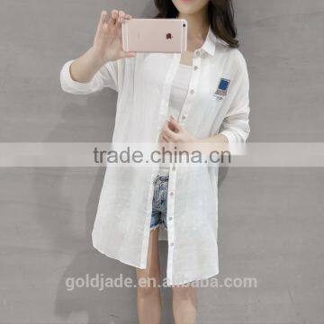 Oversized Ladies Sheer Cotton Designer Shirts Fashion Side Slits Ladies Long Shirts