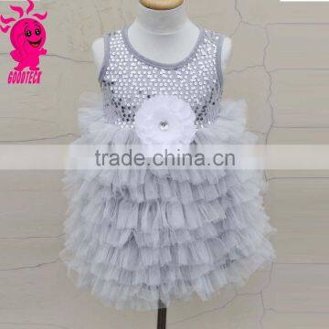 Boutique Princess Party Dress Latest Baby Girl Shining Sequins Chiffon Dress with Flower kids sequin sleeveless dress girls