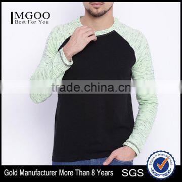 Men Black Sea Green Round Neck Train T-Shirt Self-Design Waist Length Long Raglan Sleeves Outfit Custom Cotton Polyester