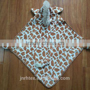 Super soft cotton velour animal head plush baby blanket