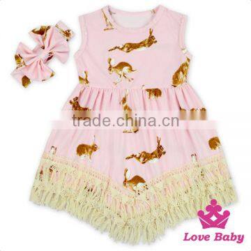 Lovely Summer Children Clothes Cute Cartoon Pattern Tassel Bottom Sleeveless Cotton Baby Girl Dress photo-5