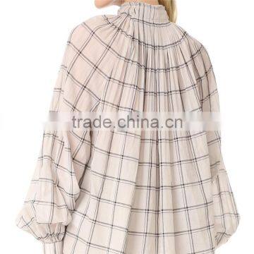 2017 OEM Spring Femme Airy Sand Windowpane Checks Tunic Blouse photo-4