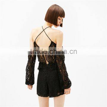 New Fancy Design Short Dance Wear All Black Lace Jumpsuit photo-4