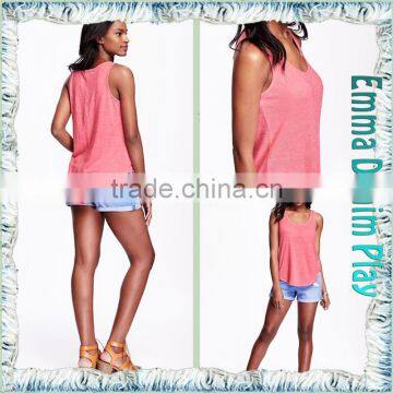 High Quality Super Soft Colorfast Dyeing Womens Sleeveless Wide O Neck Tank T-Shirt photo-5