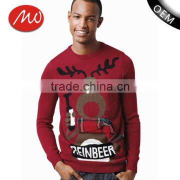 Mens red novelty funny reindeer pattern cotton crew neck christmas jumper for wholesale