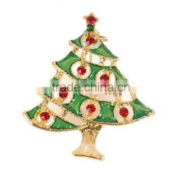 Pin Brooches Christmas Tree Gold Plated Green Enamel Red Rhinestone Wholesale Bulk Brooch