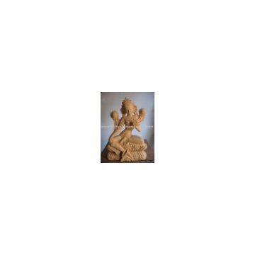 Beautiful Wooden Green Tara Statue Handmade Nepal Tibet
