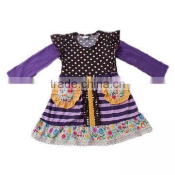 2017 baby boutique wholesale long sleeve knit cotton unique frock design for girls