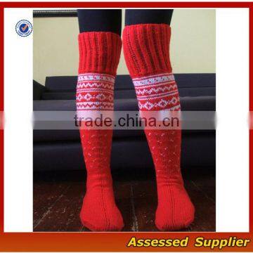 High Quality Knitted Red Patterned Acrylic Thigh High Winter Socks