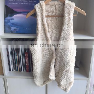 White knitted shearling beaver fur sleeveless asymmetrical vest