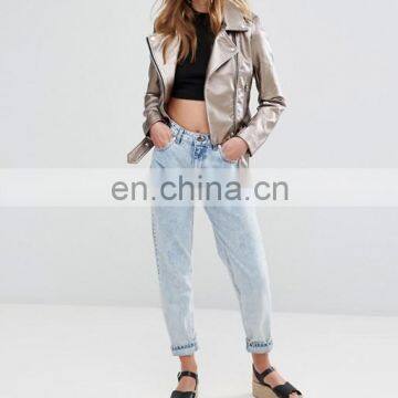 2017 Fashion factory price ladies jacket women clothing pu/polyester leather jacket