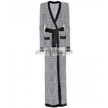 2018 Fashion Women White and Black Plaid Long Maxi Trench Winer Coat photo-2