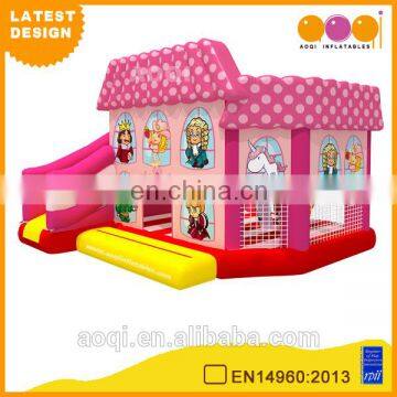 2016 AOQI newest design free EN14960 certificate royal family pink inflatable jumping house combo with slide