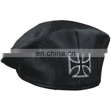 HMB-903B1 LEATHER GOLF CAPS KEPI CAP BLACK MIX SIZES HAT IRON CROSS