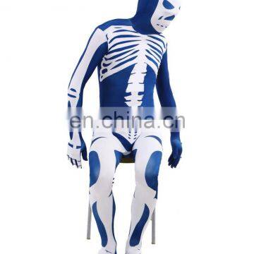Blue & White Skeleton Nude Suit Tight Zentai Body Spandex Stretch Mens Jumpsuit Adult photo-4