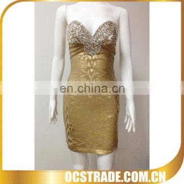 2014 gold strapless crystal diamond cocktail dress bandage HD323