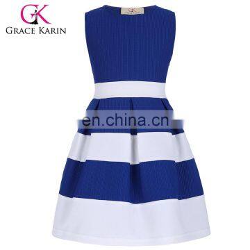 Grace Karin Children Kids Dress Sleeveless Round Neck Contrast Color Basic Baby Dress Girls CL008992-2