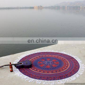 Indian Tapestries With Tassel Lace Elephant Mandala Wall Hanging Throw Bohemian Bedspread Bed Throw 72" Round