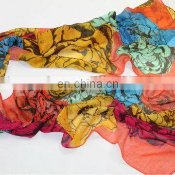 linen printed scarf JDYVP-013# Printing scarf 100% voile polyester shawl wholesaler