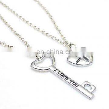 Fashion heart lock and key shape necklace pairs pendant