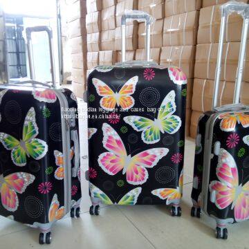 high quality butterfly design  PC   luggage  set  3pcs   travel  bag  aluminum  trolley  travel  case